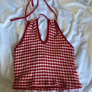 Red and white crochet Zara shirt